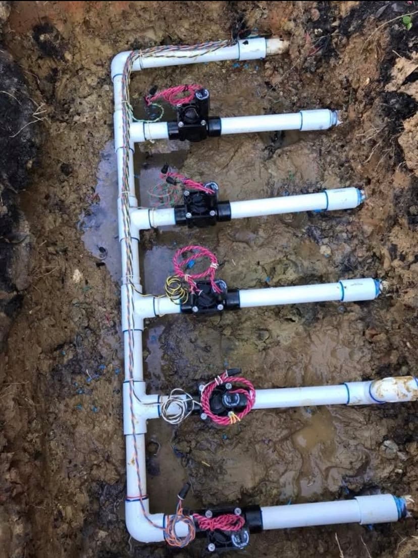 Completed five-zone irrigation valve manifold